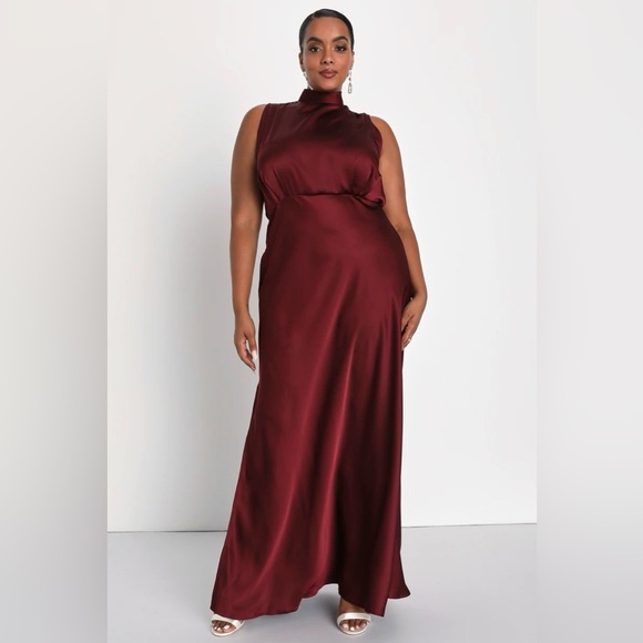 Lulus Dresses & Skirts - Lulu's Classic Elegance Satin Burgundy Wine Maxi Dress Size 3X